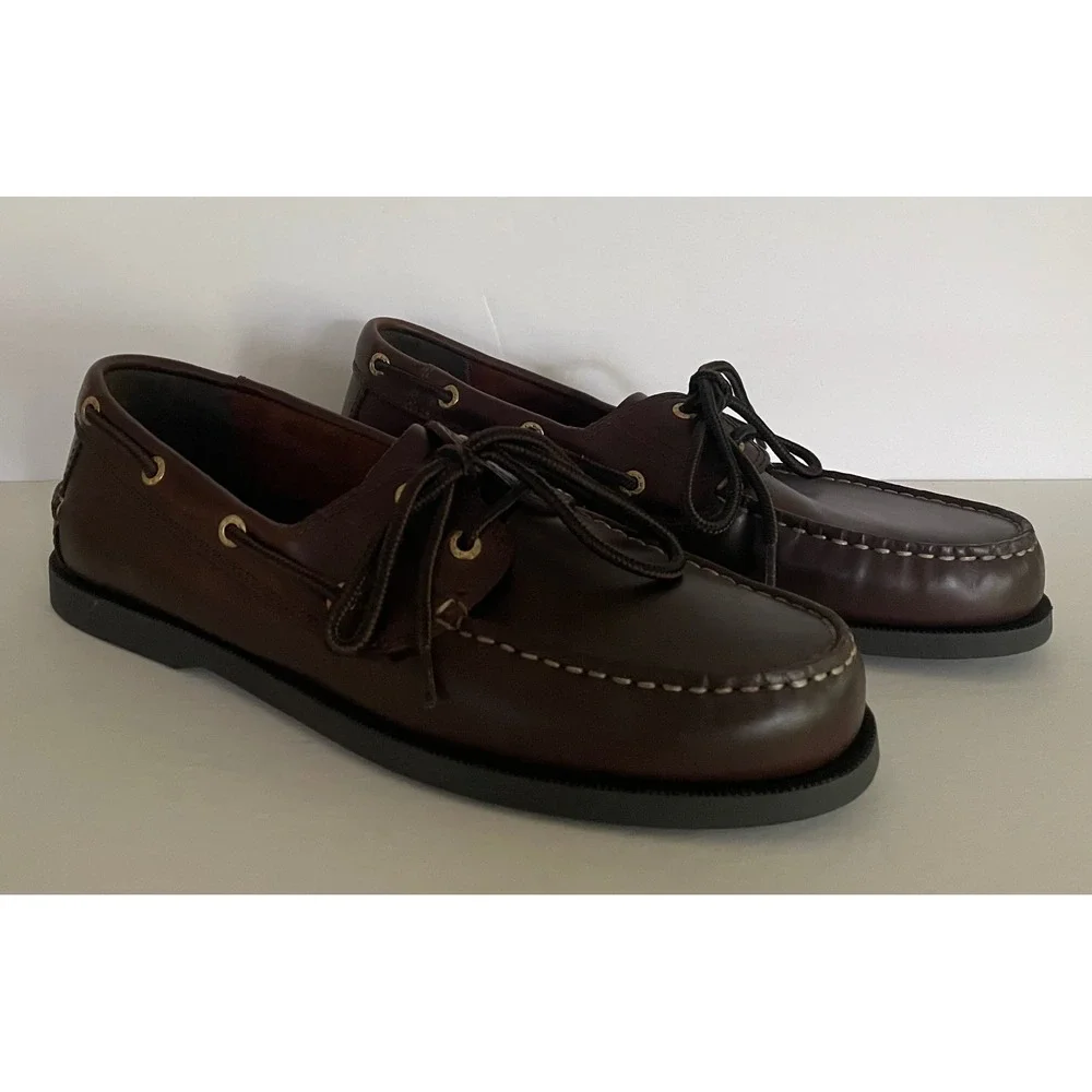 Dockers Mens Vargas Brown Leather Lace Up Boat Shoes Nautical‎ Loafers 8.5M NEW